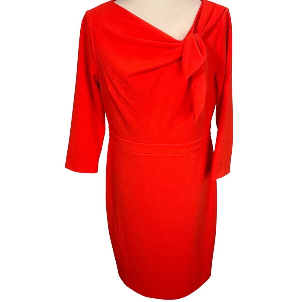 Calvin Klein Sheath Dress Womens 12 Red Asymmetrical Tie Power Holiday Classic‎